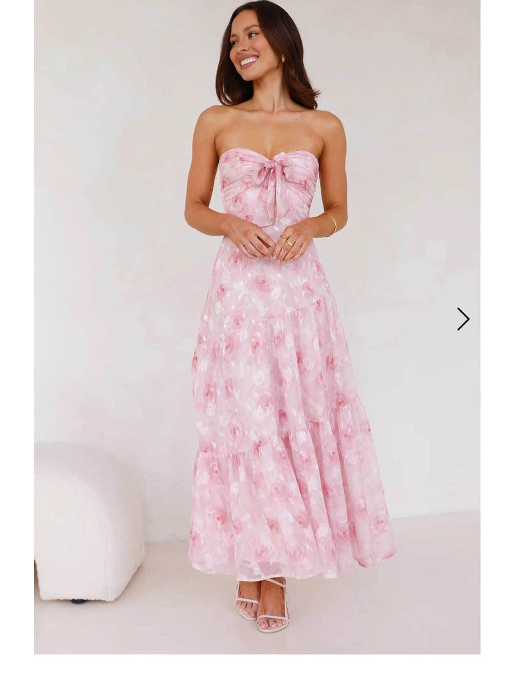 Hello Molly Pink Floral Tie-Front Strapless Maxi Dress